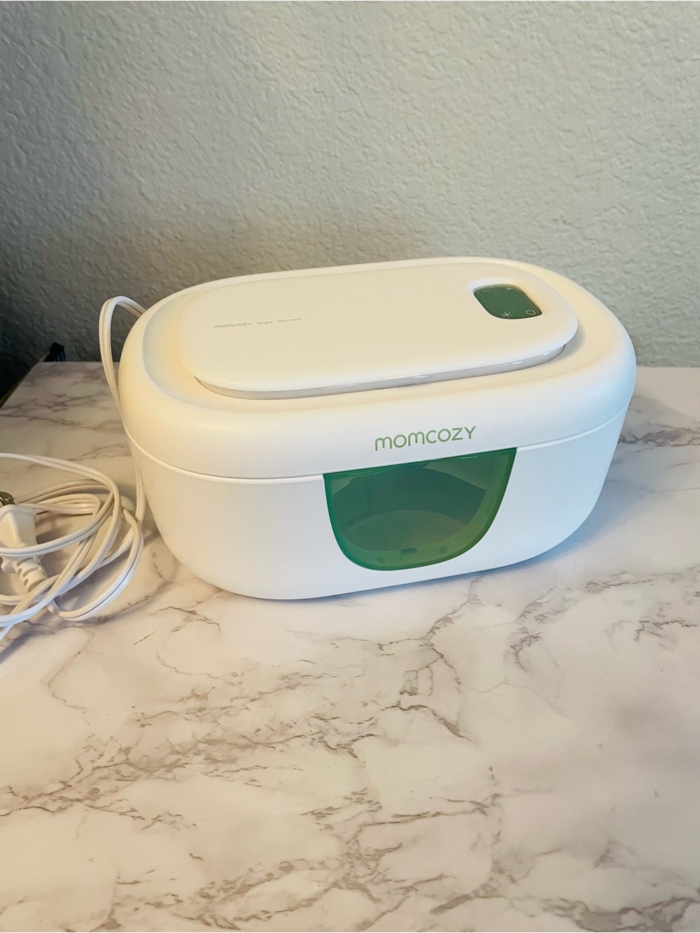 Momcozy White and Green Electric Wipe Warmer - Nursery & Bathroom Organizer